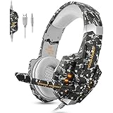 ECOOPRO Gaming Headset for PS4 Xbox One PC, 3.5mm Stereo Game Headphones with Noise Cancelling Mic, LED Light &amp; Soft Memory Earmuffs, Compatible with PC, PS4, Xbox One, Nintendo Switch Computer
