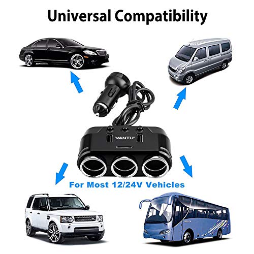 Sunjoyco 3-Socket Cigarette Lighter Adapter, 100W 12V/24V Power DC Outlet Splitter with 3.1A Dual USB Car Charger and On/Off Switch + Voltage Display for iPhone iPad Samsung GPS Dashcam - Thumbnail 5