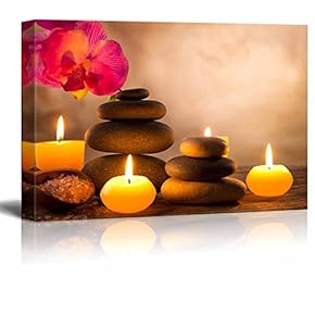 Canvas Prints Wall Art - Spa Still Life with Aromatic Candles and Zen Stones | Modern Wall Decor/Home Decoration Stretched Gallery Canvas Wrap Giclee Print & Ready to Hang - 12" x 18"
