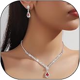 ZZ ZINFANDEL Sparkly Crystal Teardrop Pendant Necklace Earrings Set for Women,Delicate Cluster Rhinestone Clavicle Necklace Trendy Wedding Jewelry Gifts