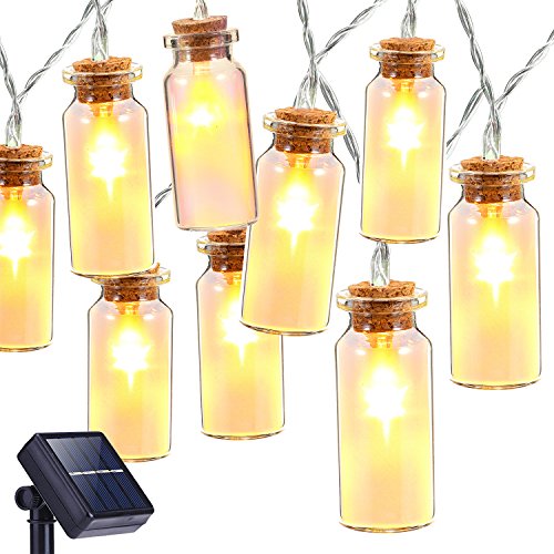 Oak Leaf Solar String Lights,30 LEDs Waterproof Glass Jar LED Fairy Lights for Outdoor Garden Backyard Wedding Indoor Party, Warm White,9.8 ft