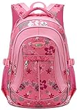 Tinksky Flowers Pattern Backpacks for Girls Elementary School Students Book Bag Pink