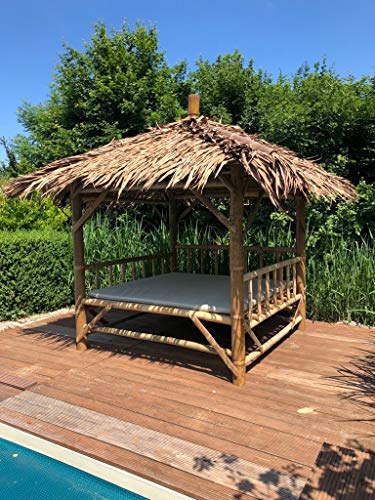 bamboo-lifestyle Bambus Sala mit Palmendach und großer Liegefläche 2m x 2m Pavillon zum entspannen I Gartenlounge I… – Bild 7