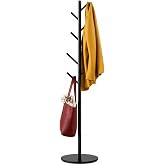 Coat Rack with 8 Hooks, 3 Adjustable Heights, Modern Hall Tree, Sturdy Metal Clothes Stand with Sintered Stone Base for Entryway, Office, Bedroom, for Coats, Hats, Handbags and Scarves, Black