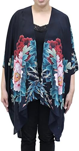 Women's PInk Peony Silk Long Kimono Jacket Oversized One Size Plus