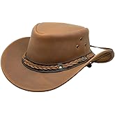 Outback Trading Men's 1367 Wagga UPF 50 Breathable Leather Western Hat with Adjustable Chin Cord with Braided Hatband