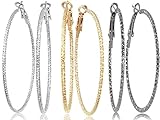 Silver Gold Gunmetal Grey Rhodium Plate Hoop Earrings Set For Women Teen Jewelry Diamond Cut 3 Pairs