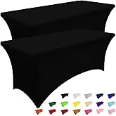 Smiry 2 Pack Spandex Table Cloth 6FT, Elastic Fitted Stretch Tablecloths, Washable and Wrinkle Free Rectangular Patio Table Cover for Outdoor, Wedding, Banquet & Parties (Black, 72Lx30Wx30H Inch)