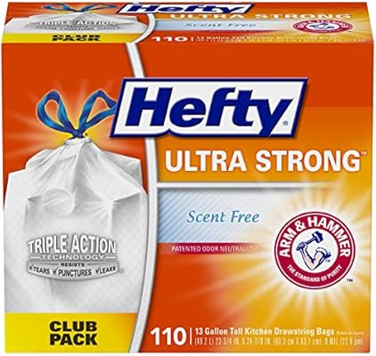 Hefty Ultra Strong Kitchen Trash Bags 13 Gallon Garbage Bags Scent Free Odor Control Drawstring 110 Count Amazon Sg Health Personal Care