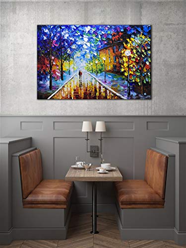 V-inspire Art， 24x36 Inch Oil Paintings Modern Abstract Landscape Artwork Romantic Rainy Night Canvas Painting Wall Art Home Decorations Wall Décor Stretched Frame Ready to Hang - Thumbnail 5