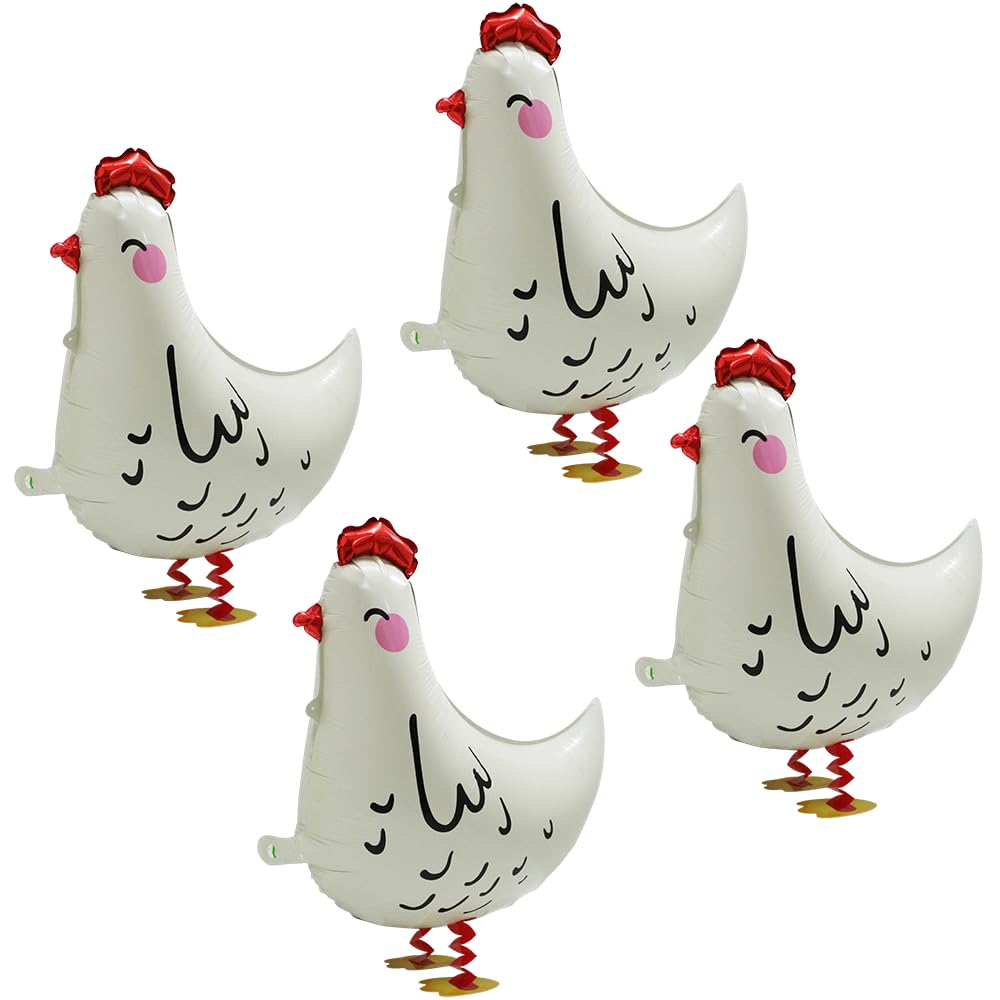 Photo 1 of 4D Chicken Balloon Walking Farm Animals Balloon Cute Air Walker Chick Decor, 4 Pack White Walk Chicken Foil Balloons Fun Pet Animal Balloons For Easter Birthday Baby Shower Wedding BBQ Decorations