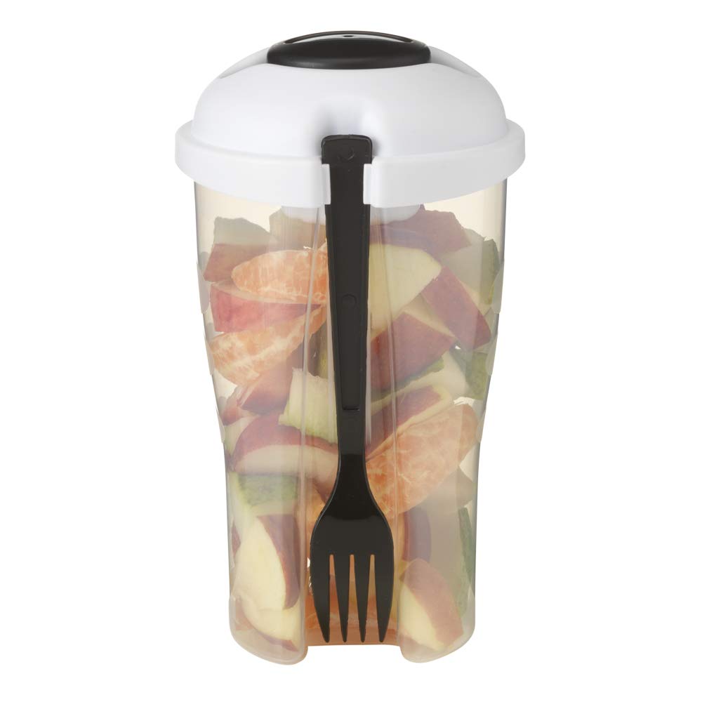 eBuyGB 900 ml Salad to Go Lunch Box Container With matching Fork and Separate Dressing Pot, Pack of 1 (Black)