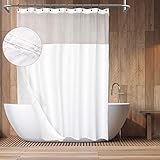 Barossa Design Hotel Style Cotton Shower Curtain with Snap-in Fabric Liner, Mesh Window Top, Honeycomb Waffle Weave Cotton Blend Fabric, Washable, White, 71x72 Inches