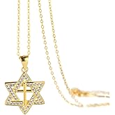 Lagava Star of David Necklace: Cross Necklace y2k | Six Point Star with Cross Necklace, 925 Sterling Silver Necklace for Women
