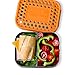 LunchBots Medium Duo Snack Container - Divided Stainless Steel Food Container - Two Sections for Half Sandwich and a Side - Eco-Friendly - Dishwasher Safe - Stainless Lid - Orange Dots