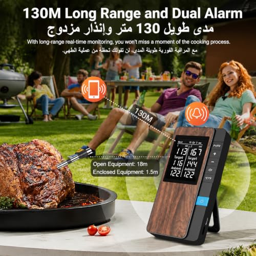 Smart Wireless BBQ Meat Thermometer with 2 Ultra Thin Probes,Bluetooth APP Control Food Thermometer,Fast Charge,IP67 Waterproof,Digital Display Base,for Smoker Grill Oven Kitchen Outdoor Cooking