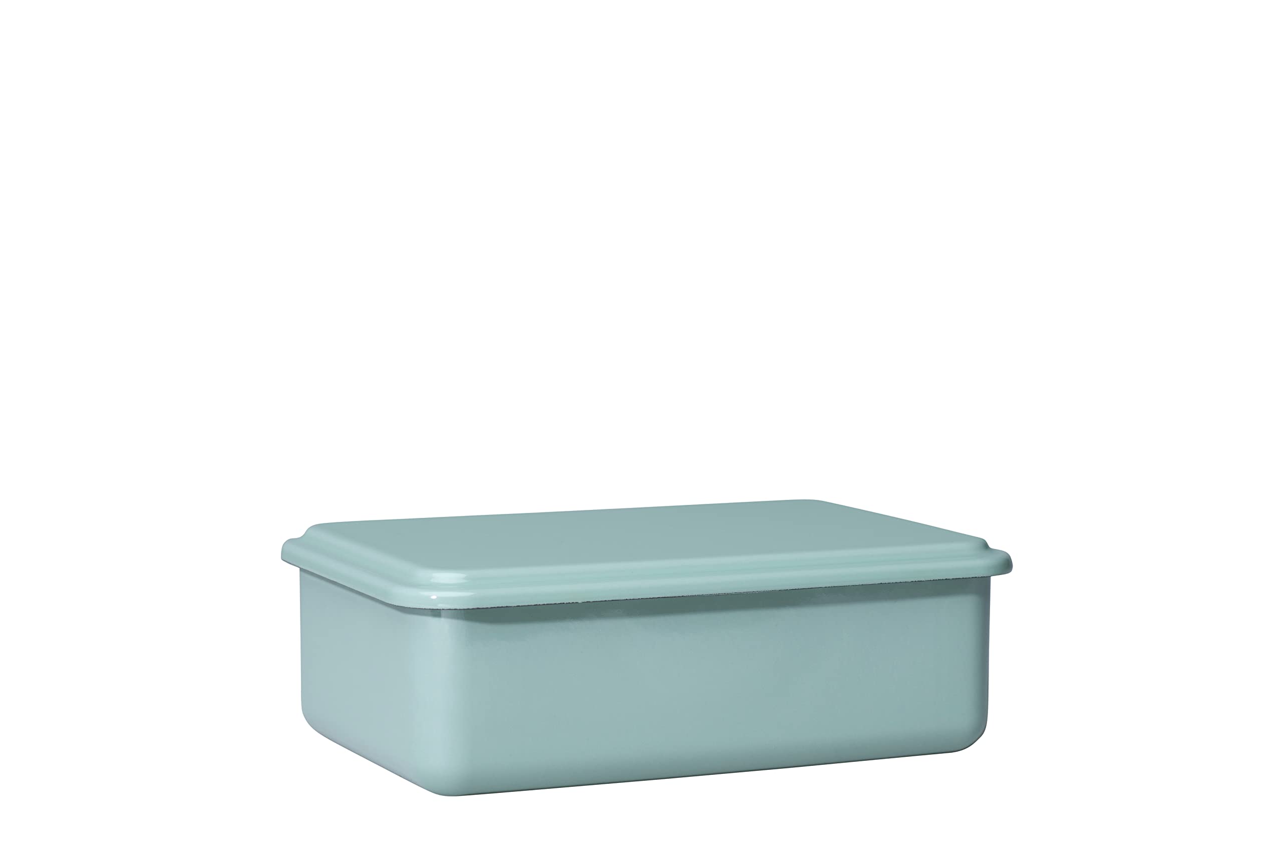 Riess, 0416-126, Shopping Container with Lid, 23 x 15 x 5 cm, Enamel, Serve + Blind Design, Living Room Green, Weight 0.55 kg, LBH: 23.3 x 15.7 x 5 cm