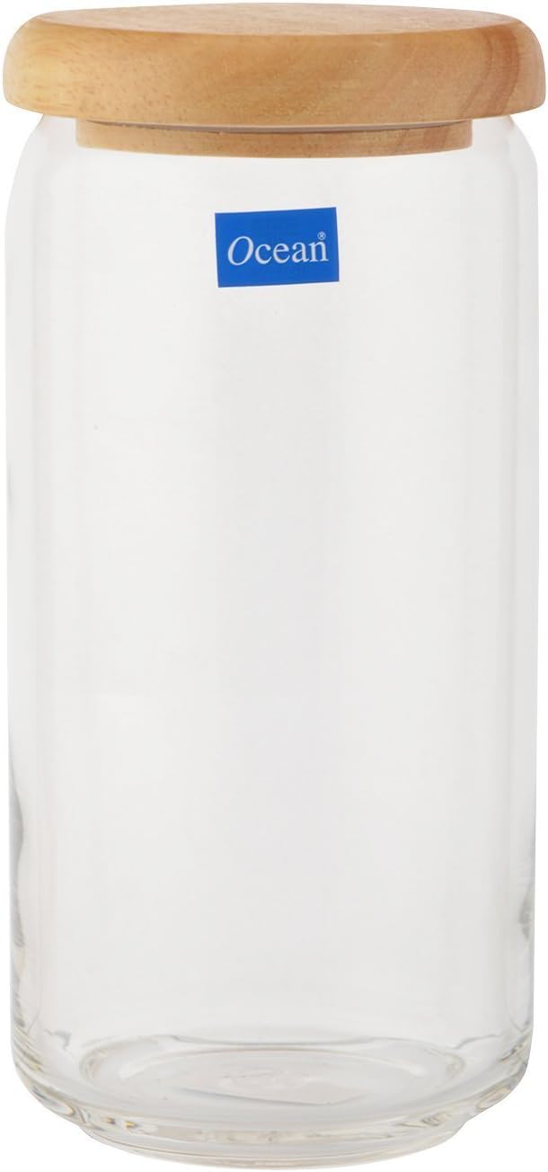 famacart FMJAR002-88WOOD Glass Salt/Pepper Container with Lid - 1000 ml, 1 Pieces, Clear