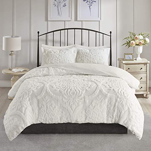 Madison-Park-Tufted-Chenille-100-Cotton-Duvet-Modern-Luxe-All-Season-Comforter-Cover-Bed-Set-with-Matching-Shams-KingCal-King104x92-Viola-Damask-White