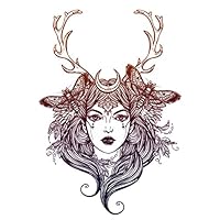 Divine Designs Pretty Wilderness Forest Moon Goddess with Antlers #1 Vinyl Decal Sticker (4" Tall)