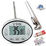 Digital Meat Thermometer with Instant Read - Thin Stainless Steel Probe for Cooking and Grilling Food to Perfection - Kitchen Candy and BBQ Internal Temperature Guide Plus Side Clip for Liquids.