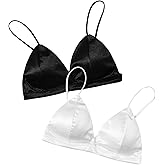 WDIRARA Women's 2 Piece Satin Wireless Bralette Spaghetti Strap Bras