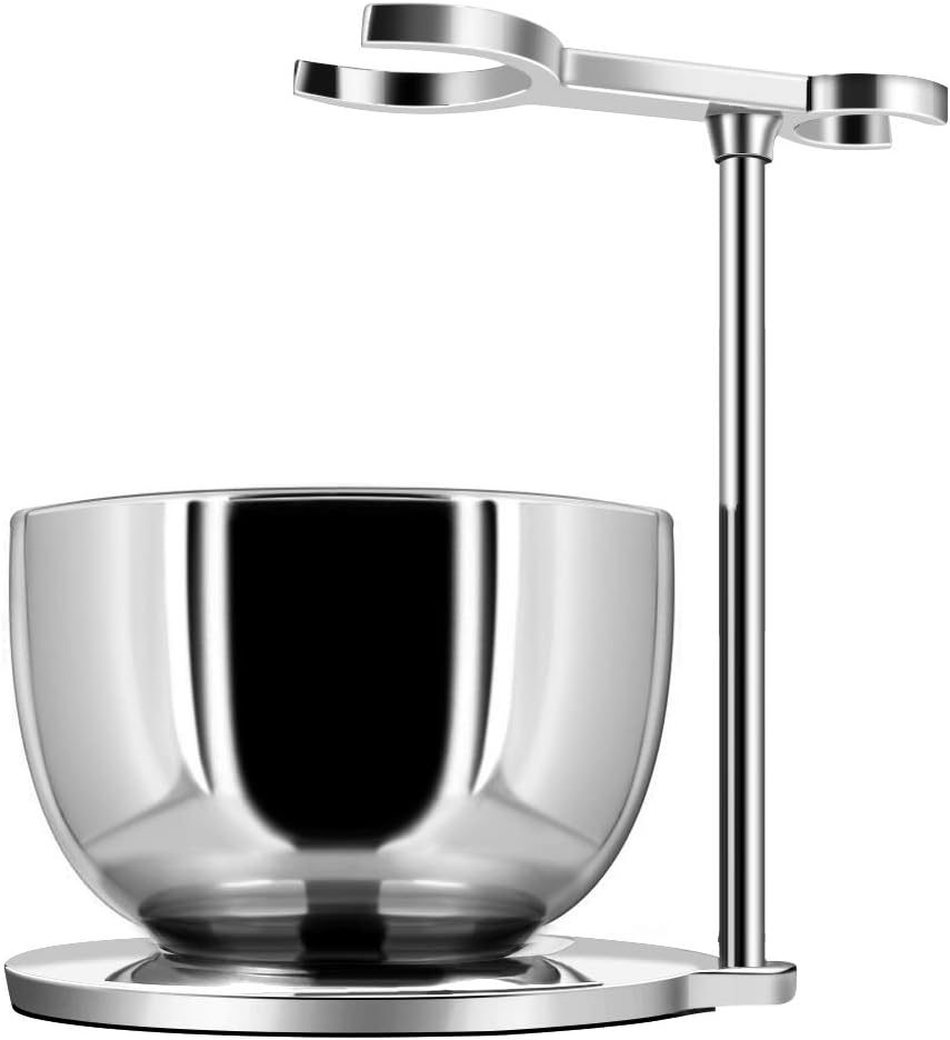 GRUTTI Shaving Set, Deluxe Chrome Razor and Brush Stand with Soap Bowl