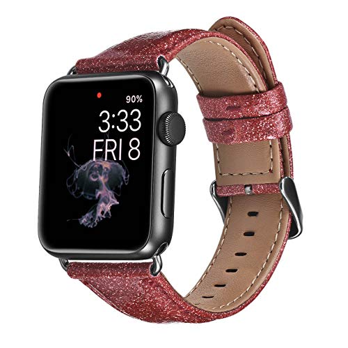 Surace Compatible for Apple Watch Band 42mm, 3D Glitter Soft PU Strap Waterproof Replacement for Apple Watch Series 1, Series 2, Series 3 & Series 4 44mm Women(Red,42mm)