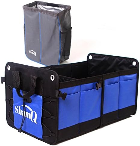 ShamQ ClutterFree Trunk Organizer Car Accessories Storage Unit with Quality Trash Bag - Extra Large Portable Collapsible Multi Pockets Compartments Blue Black | 1-Each