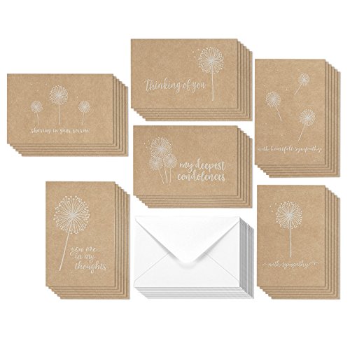 36 Pack Brown Kraft Paper Sympathy Greeting Cards Assortment Condolence