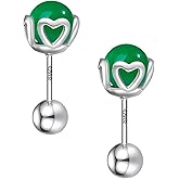 Love Natural Green Jade Earrings for Women, Screw Back Removal-free Safe 925 Sterling Silver Stud Earrings for Sensitive Ears, Cute Dual-Sided Wear Earrings Studs Jewelry Gift for Women Girls