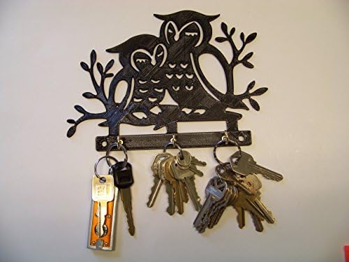 Plastic 8" Owl Pair v2 Keyring Holder Wall Mount Hooks Storage Key Rack Hang Keys Leashes