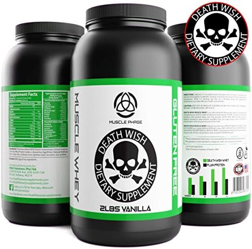 Muscle Whey Protein by Death Wish Supplements. Grass Fed,Low Fat,Low Sugar Protein for Men and Women. Meal Replacement for Weight Loss. Lean Protein. 21g Vanilla and Chocolate Flavor