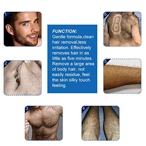 Hair Removal Cream for Men, Depilatory Cream for Men, Hair Remover for Men, Natural Painless Permanent Hair Removal Cream, Plastic Scraper, Used on Bikini, Underarm, Chest, Back, Legs and Arms, 60ml