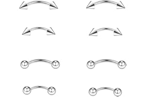 QXXPVV 8Pcs 16G Eyebrow Piercing Jewelry Stainless Steel Curved Barbell Tragus Lip Ring Lip Jewelry Ear Rook Navel Small Bell