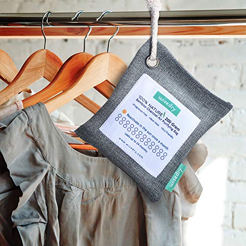 wisedry Bamboo Charcoal Air Purifying Bags (6 Packs), 100% Natural Charcoal Odor Remover, 500g x 1, 200g x 3, 75g x 2