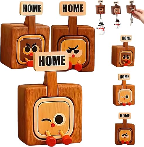 Cute Wooden Toy Keychain, Magnetic Funny Face Key Ring with Take Apart & Reassemble Fun, Creative Festive Gift for Desk & Car Holiday Decorations