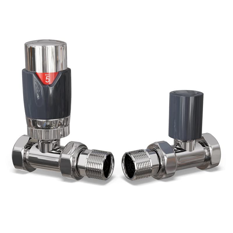 UK Radiators Anthracite Thermostatic Radiator Valve and Straight Lockshield Valve - Anthracite Matt Finish - Classy and Modern Design 1/2" x 15mm Straight Radiator Valve — image 1