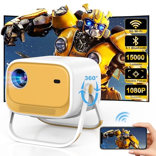 Electric Focus&360°Adjustable Stand-1080P Phone Projector with WiFi and Two-Way Bluetooth,MEER 2025 Latest Upgraded Auto Keystone 4K Support Ceiling Projector, Home Movie Projecteur for iPhone