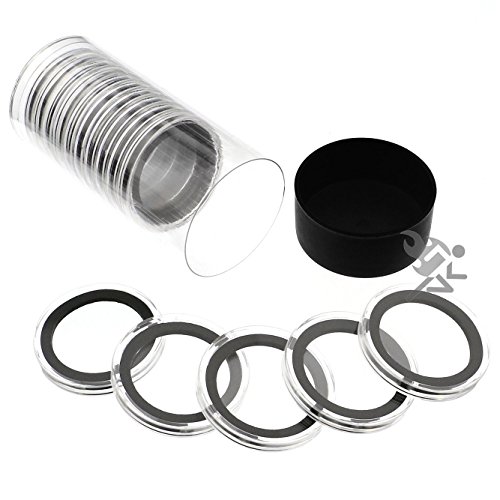 Black Lid Capsule Tube & 15 Air-Tite X39mm Black Ring Coin Holders