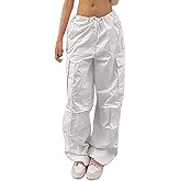 Xineicy Parachute Pants for Women Drawstring Baggy Cargo Pants Y2K Trouser Low Rised Jogger Sweatpants