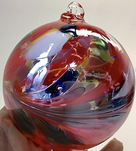Polish Art Glass Round Glass Hanging Ornament Red Multi 3"
