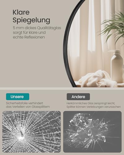 SONGMICS 50cm d Mirror Round Mirror Wall Mirror Metal Frame Easy Mount Modern Bathroom Living Room Bedroom Hallway Entrance Ink Black LWM101BD03