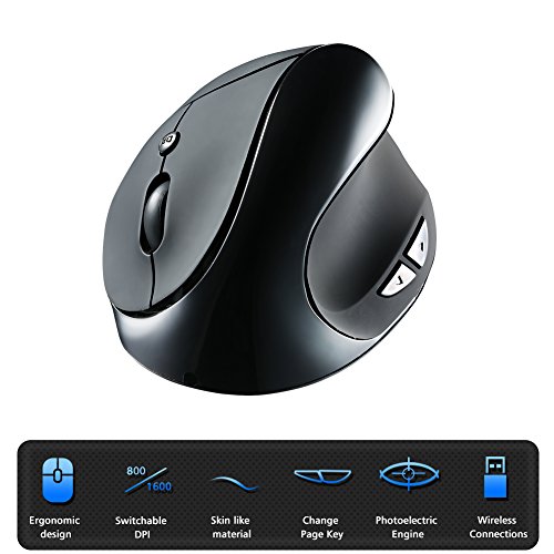 Wireless Vertical Mouse, Rechargeable 2.4GHz High Precision Ergonomic Optical Mice - 6 Buttons with 3 Adjustable DPI 800/1200/1600 for Laptop, PC, Computer, Desktop, Notebook etc.(black) Wireless Vertical Mouse, Rechargeable 2.4GHz High Precision Ergonomic Optical Mice - 6 Buttons with 3 Adjustable DPI 800/1200/1600 for Laptop, PC, Computer, Desktop, Notebook etc.(black)