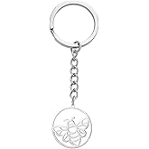 YIQPKUM Stainless Steel Honey Bee Keychains Gifts Round Insect Keyring Purse Handbag Accessories Charms for Women