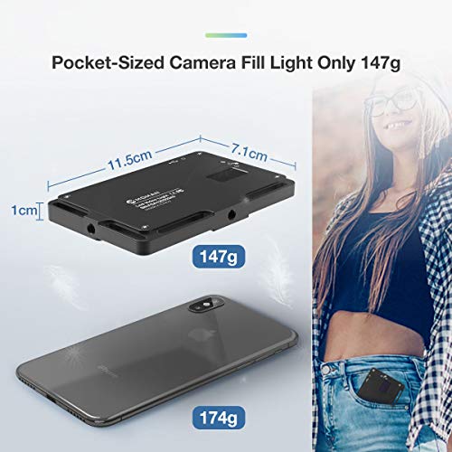Moman On-Camera LED Video Light Panel 4.5 Inch, CRI96+ Metal-Attachable Mini Film Lighting Kit with OLED Display, Bi-Color 3500K-5700K Dimmable, for Portrait Photography, Aluminum (Black)