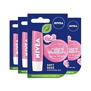 NIVEA-Lip-Balm-Soft-Rose-Pack-of-4-4-x-48g-Protective-Lip-Moisturiser-with-Natural-Oils-Enriched-with-Rose-Extract-Caring-Lip-Balm-for-24h-Moisture-Care-Lip-Care-Melt-In-Formula NIVEA Lip Balm Soft Rosé Pack of 4 (4 x 4.8g), Protective Lip Moisturiser with Natural Oils Enriched with Rose Extract…