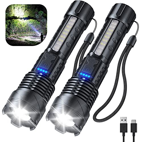Cinlinso Taschenlampe, hohe Lumen, wiederaufladbar, 10.000 Lumen, superhelle LED-Taschenlampen mit 7 Lichtmodi, zoombar, leistungsstarkes Hand-Taschen