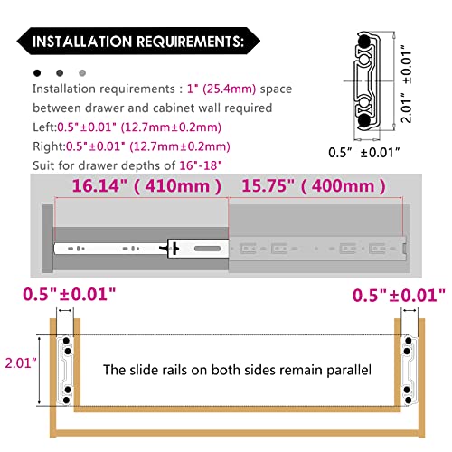 AOLISHENG 1 Pair Heavy Duty Drawer Slides 12 14 16 18 20 22 24 26 28 30