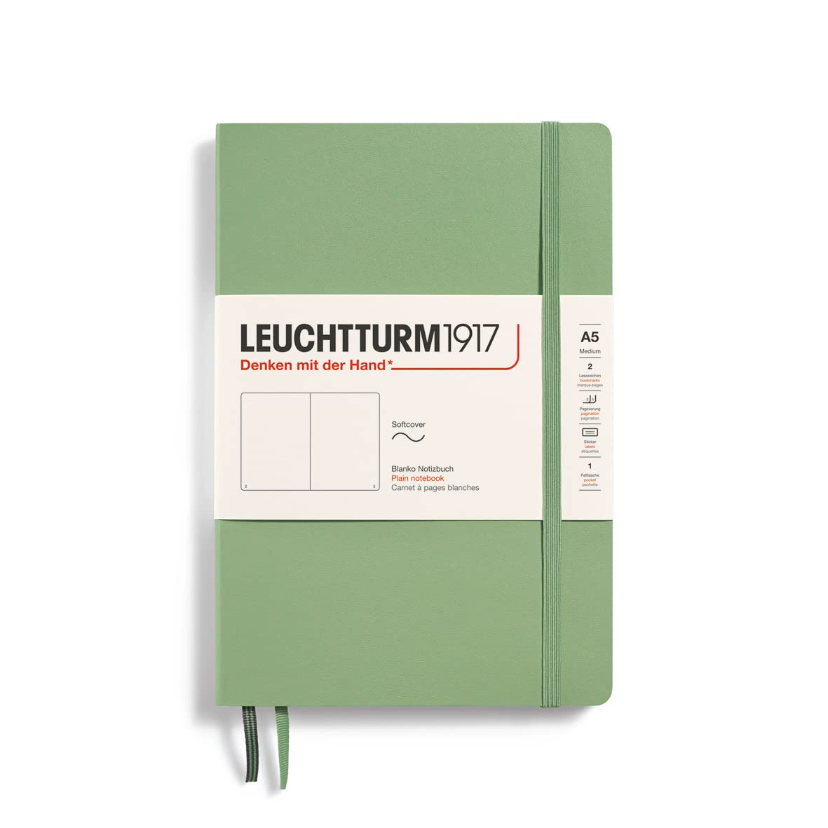 LEUCHTTURM1917 361593 Notebook Medium (A5), Softcover, 123 Numbered Pages, Sage, Plain
